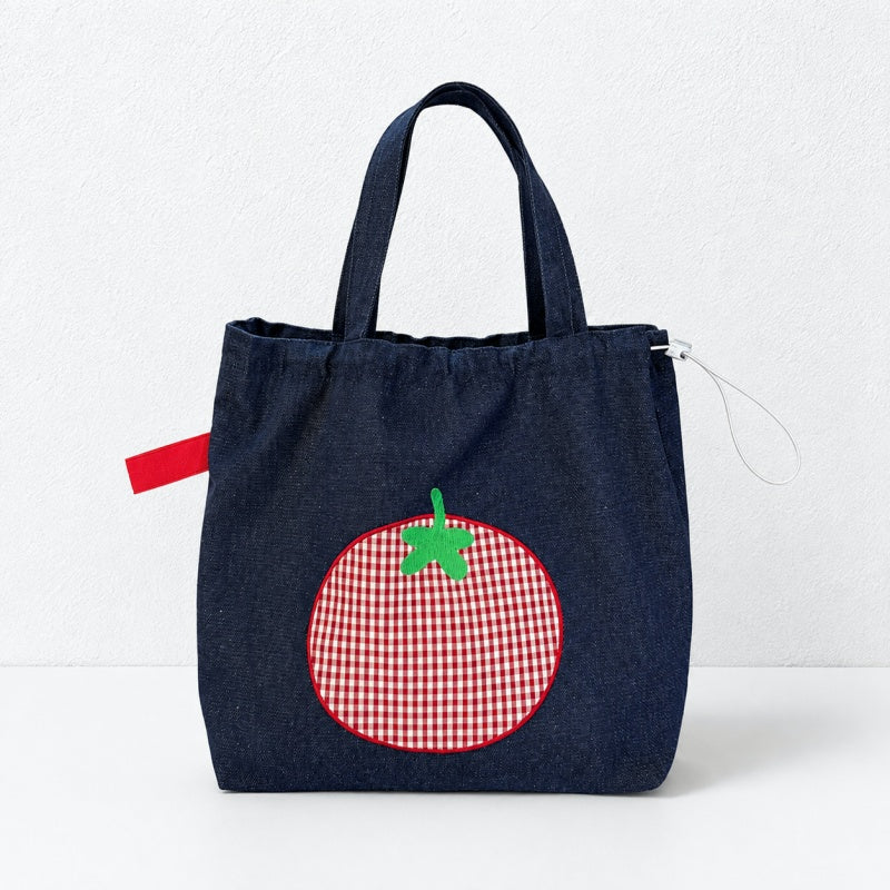 CouldNook Denim Tomato Embroidered Tote Bag - Interior Pockets
