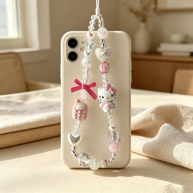 CouldNook Cat Figure Beaded Phone Charm - Loop Cord Attachment