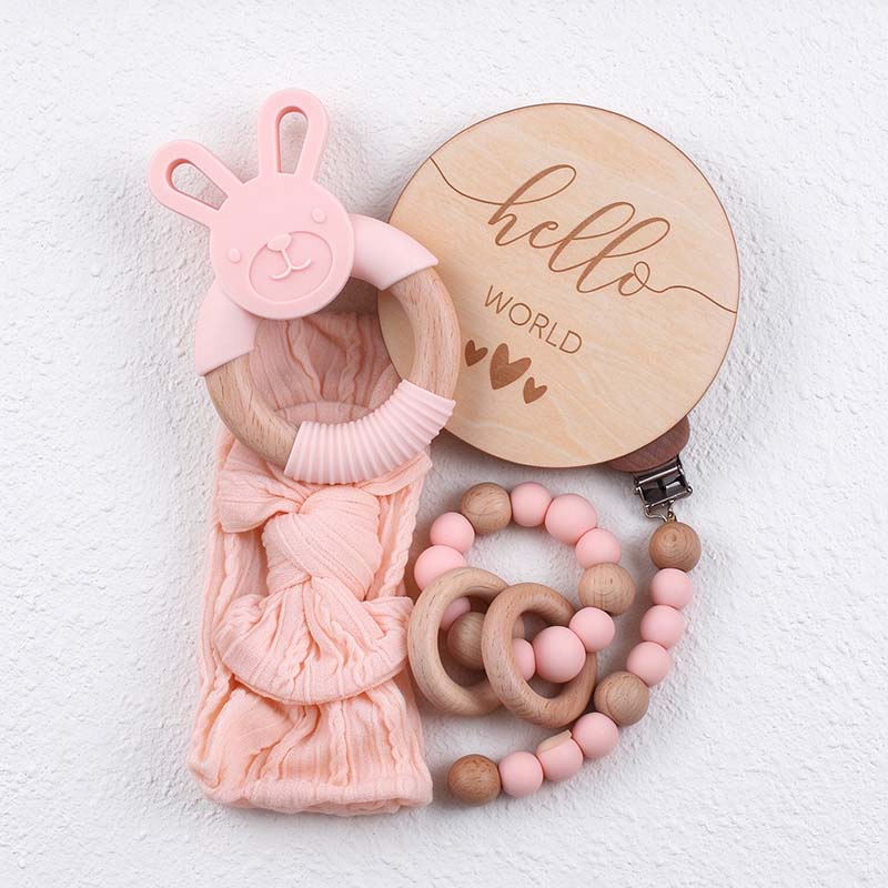 CouldNook Baby Teether Gift Set - Rabbit Ring and Bow Headband
