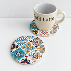 CouldNook Patterned Round Ceramic Coaster - Colorful Tile Designs Accent
