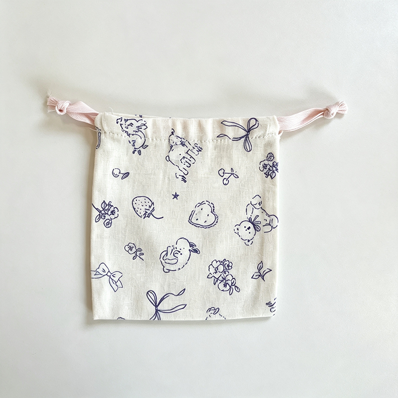 CloudNook Cartoon Print Drawstring Pouch‑Cotton Blend Small Storage Bag