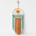 CouldNook Woven Sun Wall Hanging - Mint and Orange Fringe
