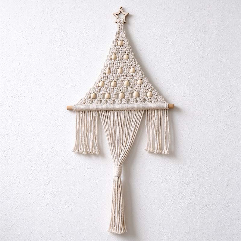 CouldNook Macrame Tree Wall Hanging - Beaded Triangle and Long Center Tassel