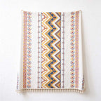 CouldNook Geometric Tassel Tablecloth - Patterned Bands and Cotton-Linen Blend Fabric