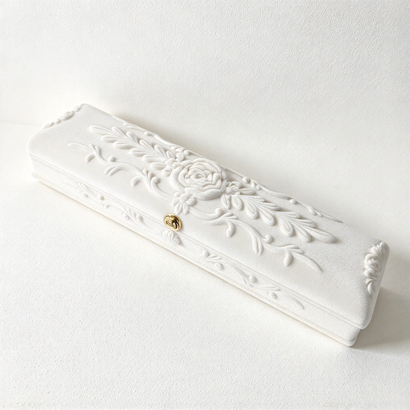 CouldNook Floral Jewelry Presentation Box - Raised Rose Pattern and Hinged Lid
