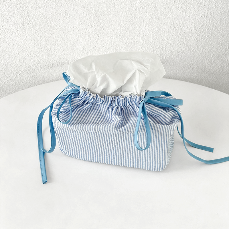 CouldNook Striped Drawstring Tissue Box - Colorful Desk Pouch