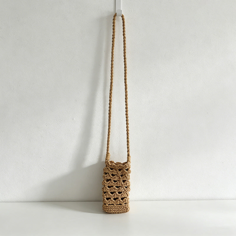 CouldNook Woven Crossbody Mobile Phone Bag - Artistic Hollow-Out Shoulder Bag