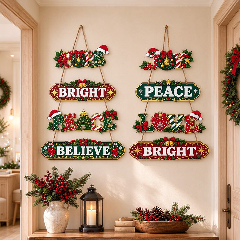 Wooden Christmas Hanging Sign with Connected Message Panels