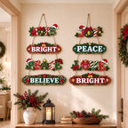 Wooden Christmas Hanging Sign with Connected Message Panels