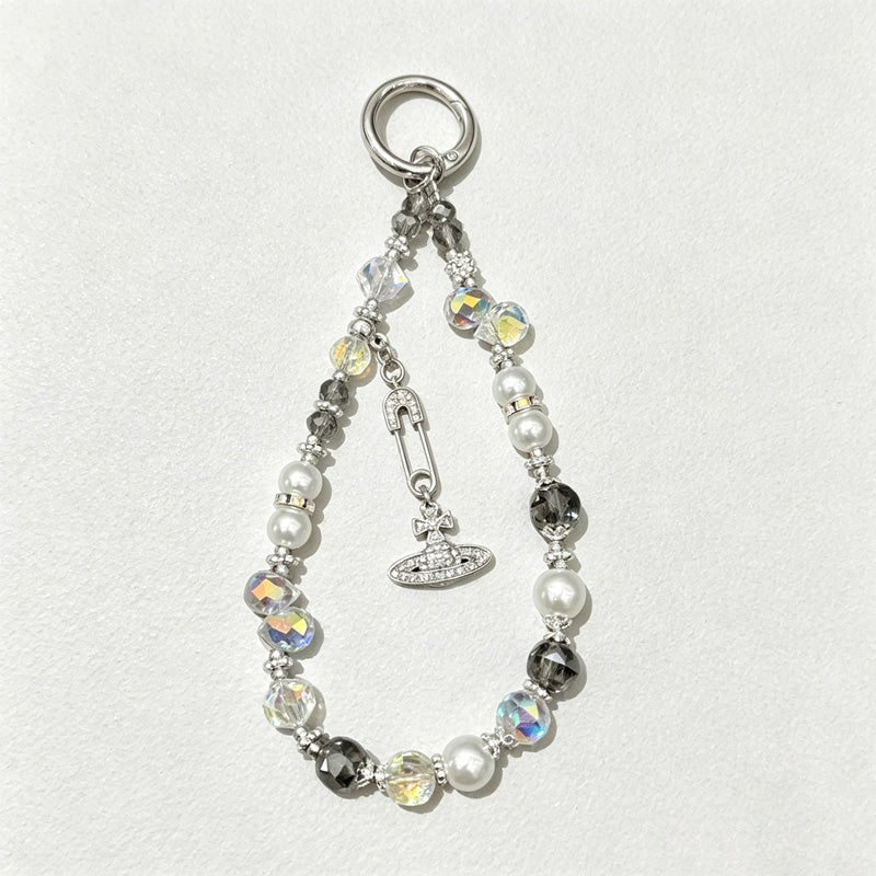 CloudNook Saturn Charm Phone Strap‑Crystal Pearl Wrist Lanyard