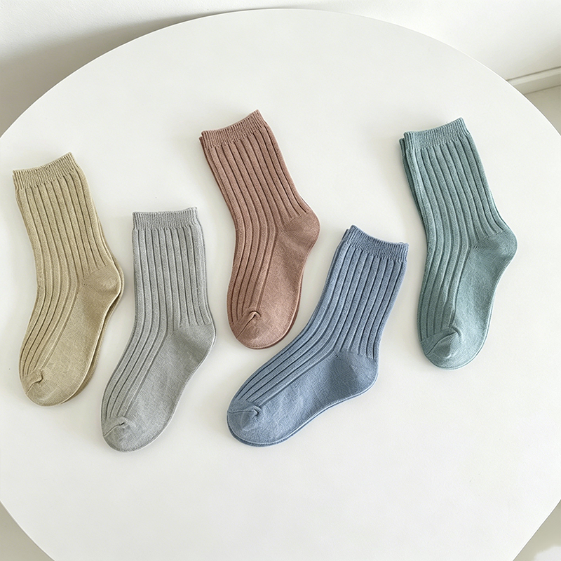 CouldNook Ribbed Solid Kids Socks - Everyday Drawer 5PCS Set