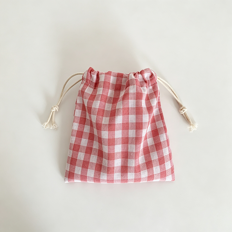 CouldNook Checked Drawstring Organizer Bag - Soft Storage Pouch