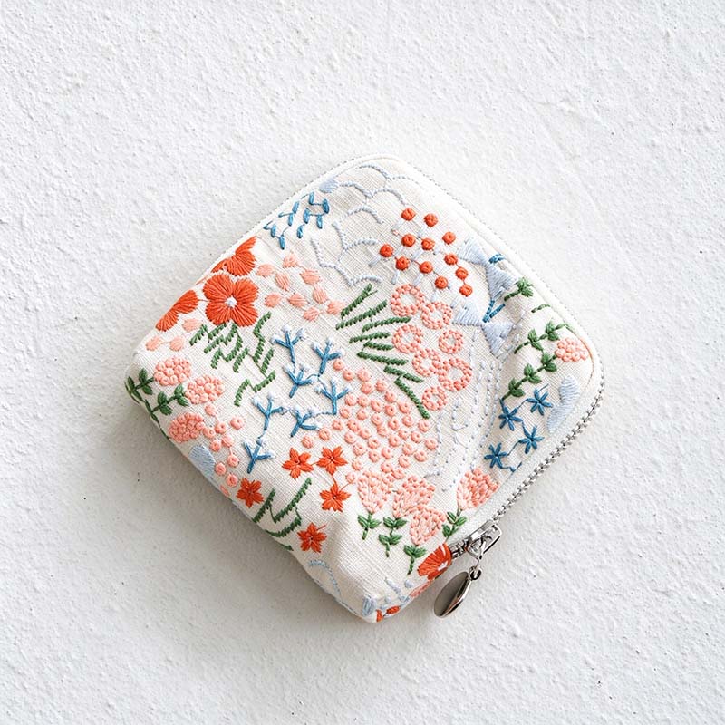CouldNook Embroidered Jewelry Pouch - Zip Closure and Divided Fabric Interior