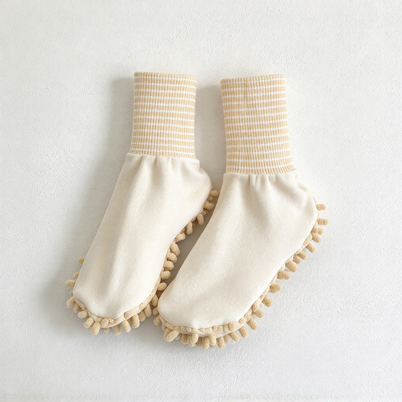 CouldNook Floor Cleaning Socks - Tufted Soles And Striped Ribbed Cuffs