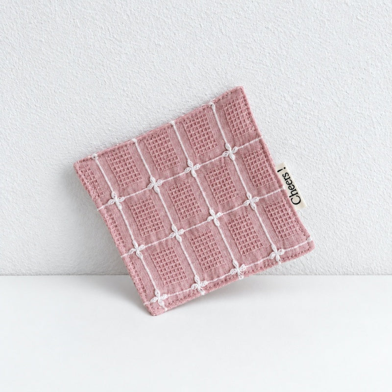CouldNook Fabric Coaster - Floral Checks and Sewn Square Edges