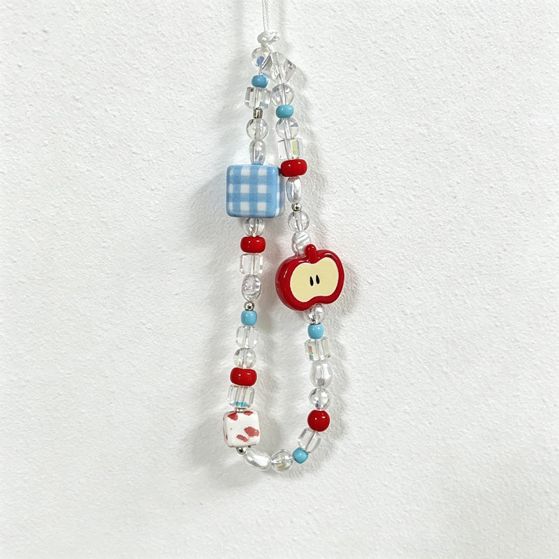 CouldNook Gingham Apple Beaded Phone Charm - Loop Cord Attachment