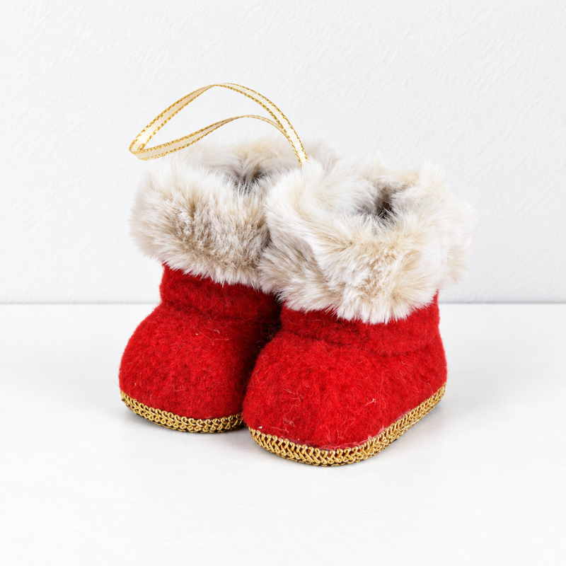 CouldNook Mini Christmas Boot Ornament - Faux Fur Cuff Pair