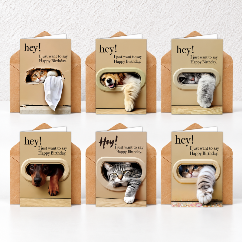 Birthday Card Set - Cats and Dogs at Mail Slots