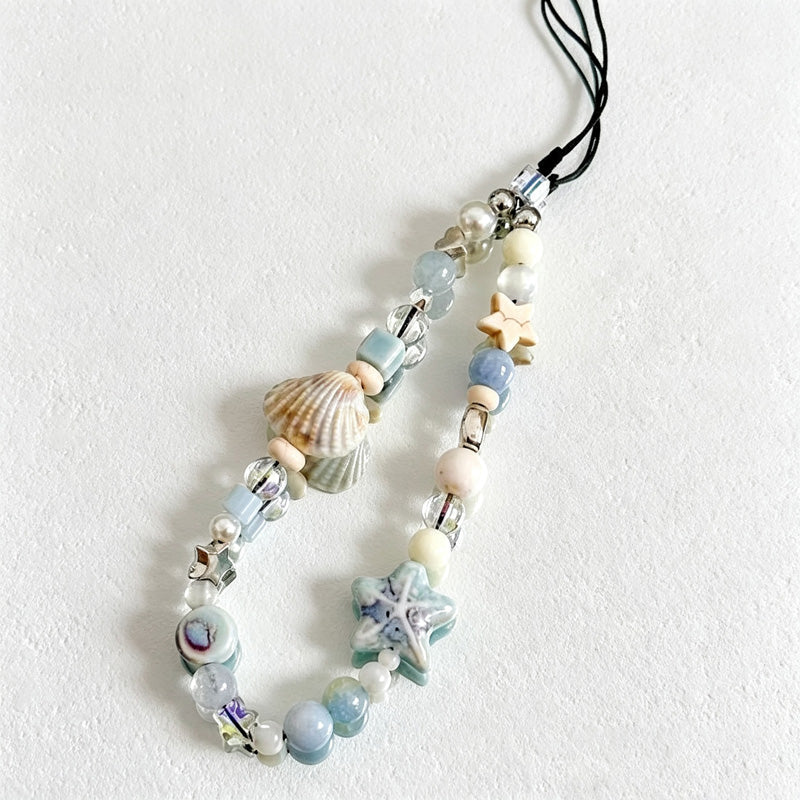 CloudNook Beaded Phone Wrist Strap-Ocean Shell Star Charms