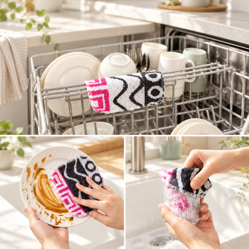 Textured Dishwashing Cloth with Geometric Pattern