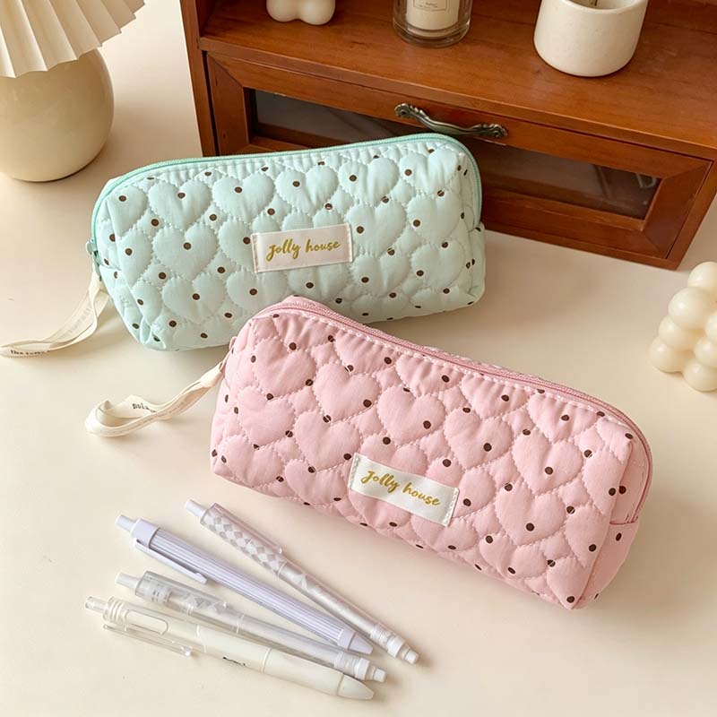 CouldNook Quilted Cotton Pencil Case - Dotted Zip Pouch Design