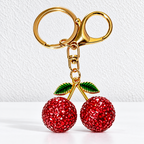 CouldNook Cherry Bag Charm - Sparkling Round Fruits and Ridged Green Leaves