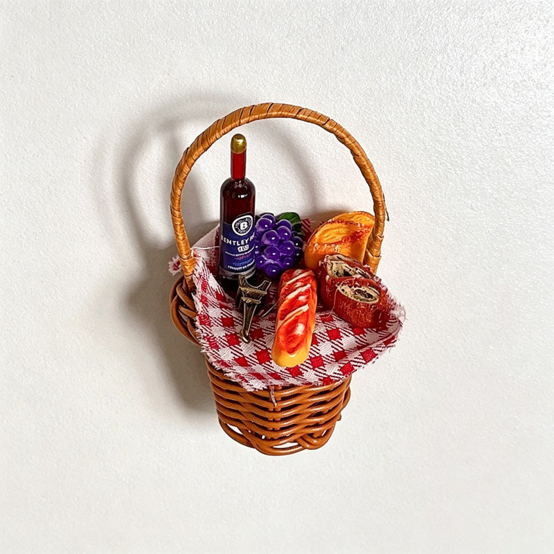 CouldNook Picnic Basket Fridge Magnet - Miniature Food and Checkered Details