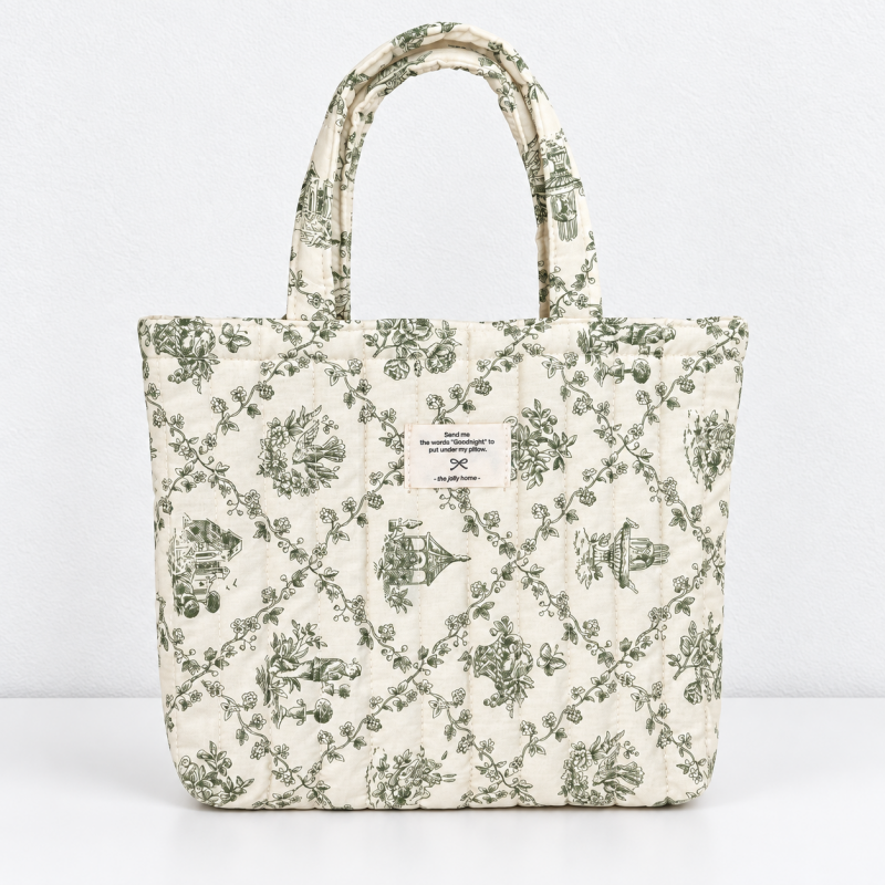 CouldNook Floral Cotton Handbag - Quilted Stitching And Short Fabric Handles