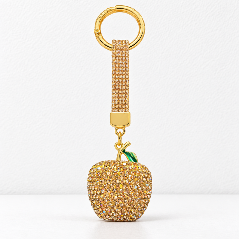 CouldNook Apple Keychain - Dimensional Rhinestone Fruit and Small Leaf Detail