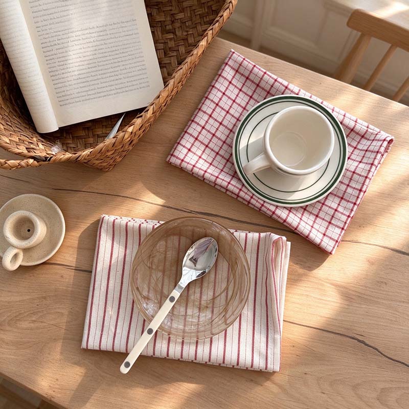 Red Patterned Cotton Placemat - Checks or Stripes