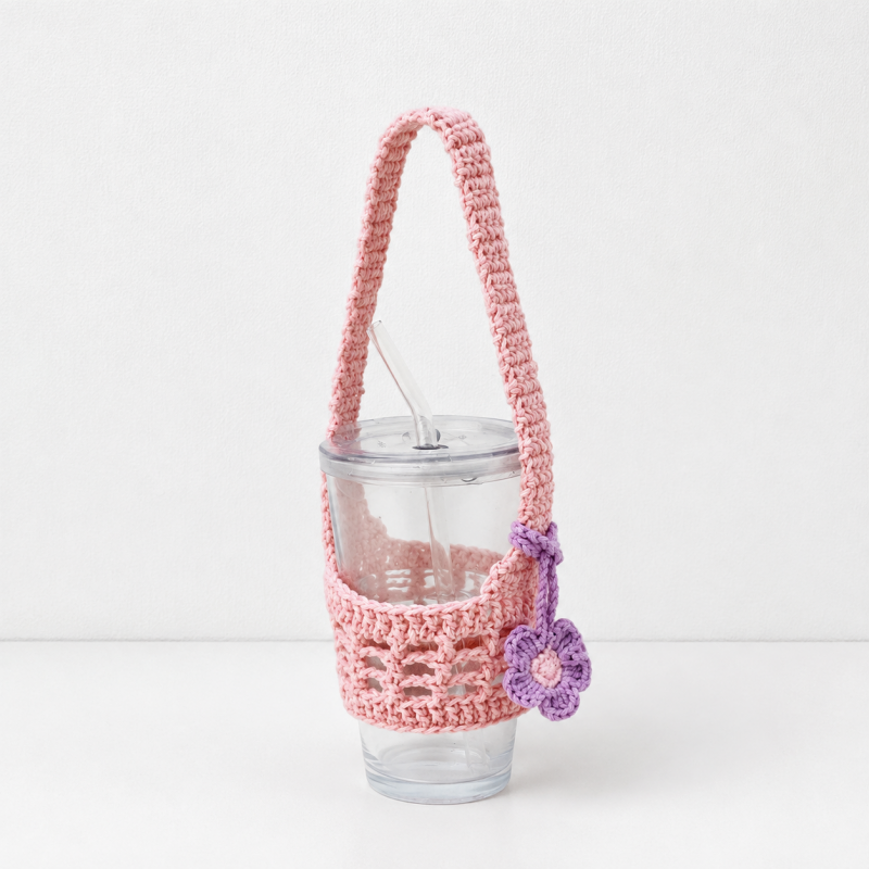 CouldNook Yarn Drink Carrier - Long Handle and Flower Detail