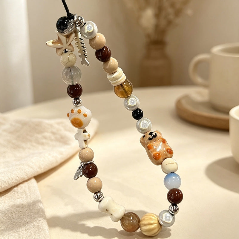 CouldNook Dog and Fishbone Beaded Phone Charm - Loop Cord Attachment