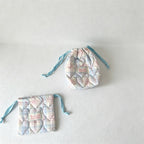 CloudNook Heart Quilted Drawstring Pouch‑Cosmetic Storage Bag