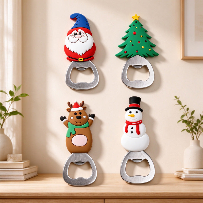 Magnetic Christmas Bottle Opener with Silicone Holiday Character