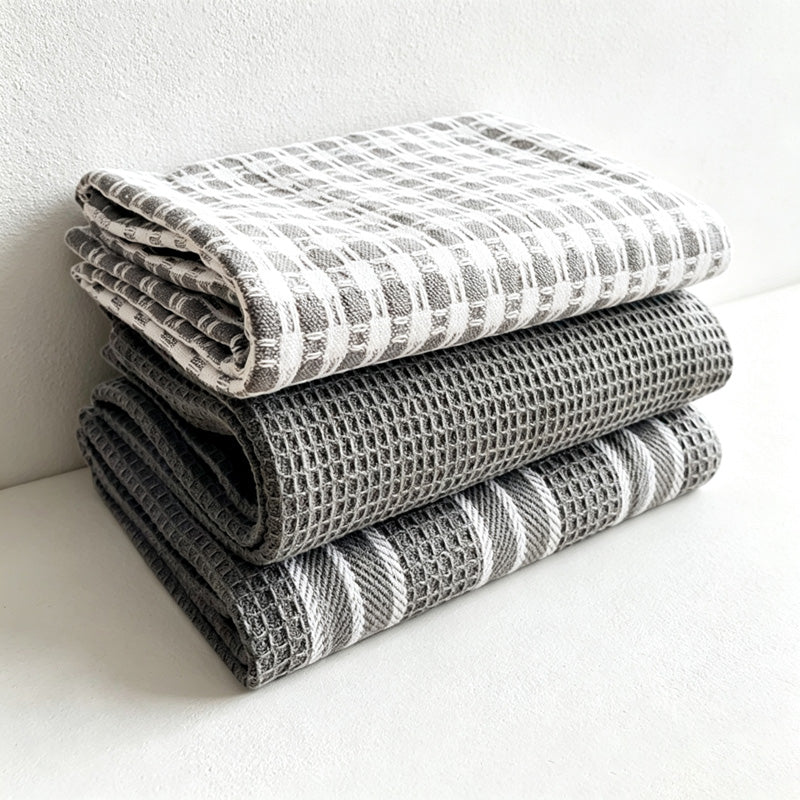 CouldNook Three Piece Cotton Kitchen Towel Set - Check and Waffle