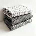 CouldNook Three Piece Cotton Kitchen Towel Set - Check and Waffle