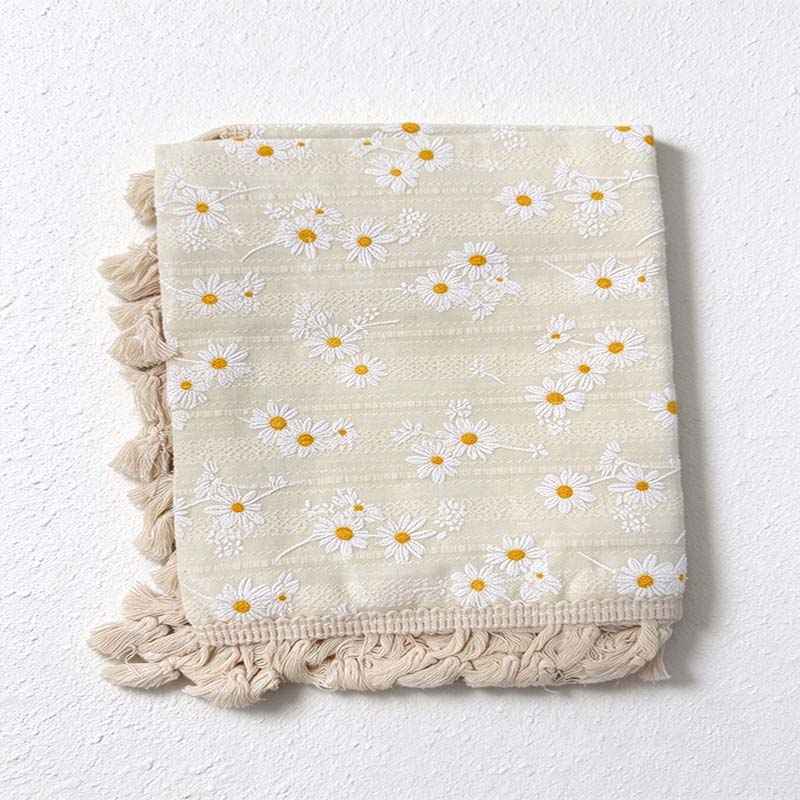 CouldNook Tassel Tablecloth - Floral Prints and Subtle Striped Pattern Options