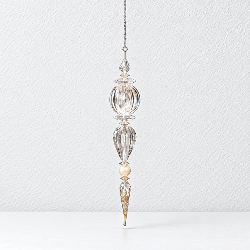 CouldNook Beaded Christmas Ornament - Clear Facets And Tapered Drop Shapes