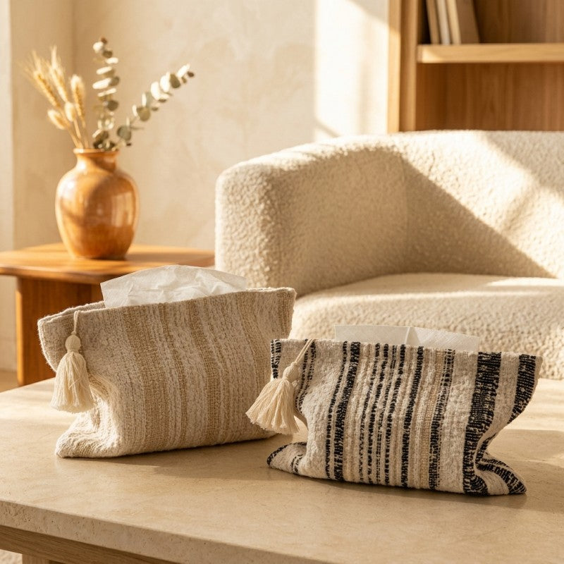 CouldNook Tassel Tissue Pouch - Woven Stripes And Zip Storage