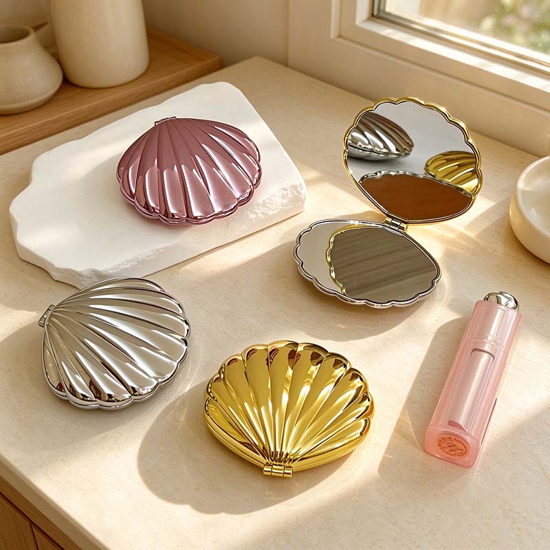 CouldNook Compact Mirror - Ribbed Seashell Shape