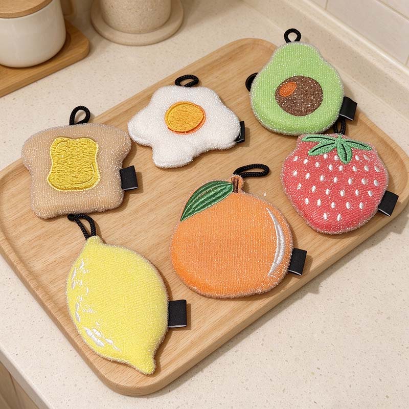 CouldNook Food Shaped Sponge Set - Colorful Scrubbing Faces And Hanging Loops
