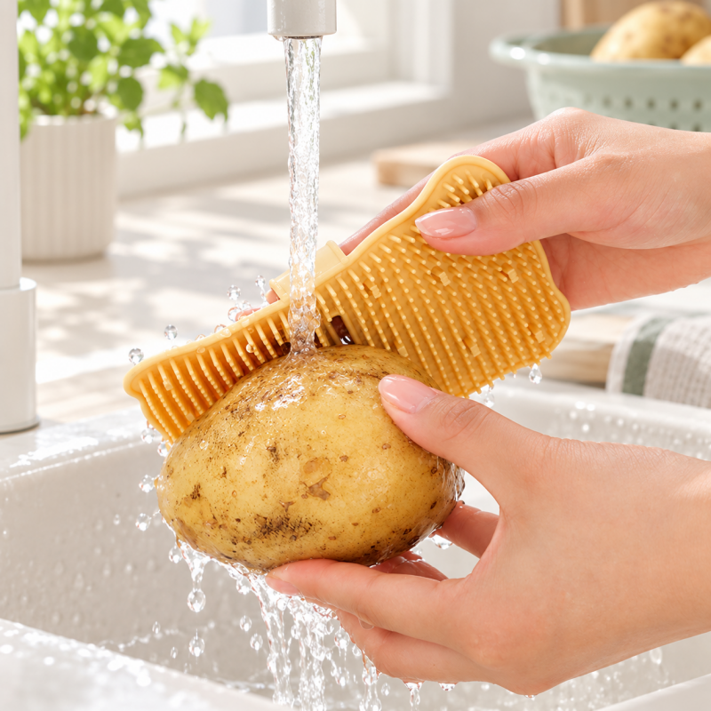 CouldNook Flexible Vegetable Brush - Dense Cleaning Nubs And Finger Strap