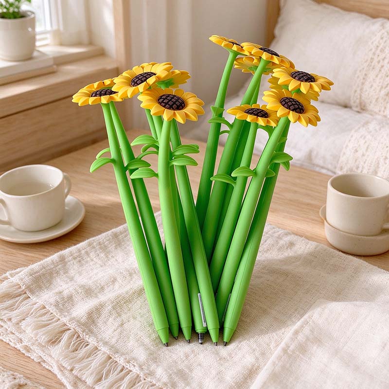 CouldNook Flower Gel Pen - Leafy Stem Barrel And Yellow Petals