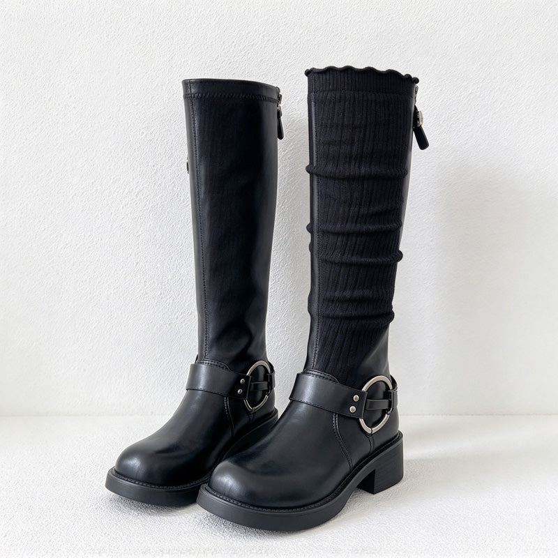 CouldNook Ribbed Slouch Socks - Fine Vertical Texture And Ruffled Edge