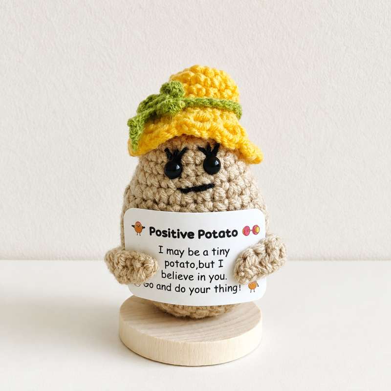 CouldNook Yarn Potato Doll Ornament - Wooden Display Base
