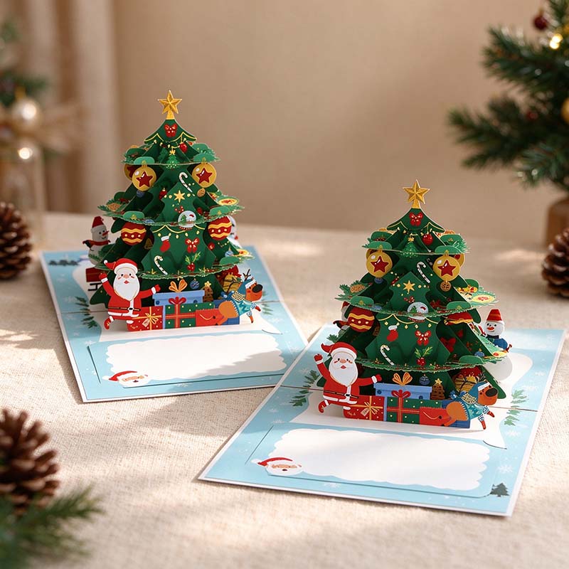 Christmas Tree Pop-Up Greeting Card with Festive Scene