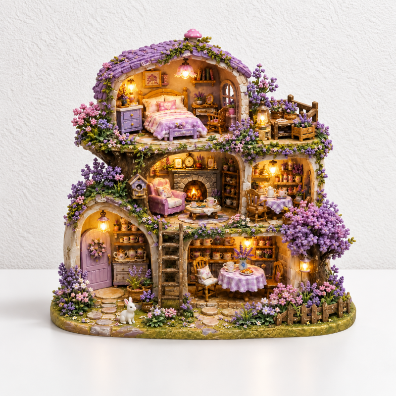 Lavender Cottage Fridge Magnet - Layered Rooms and Flowers