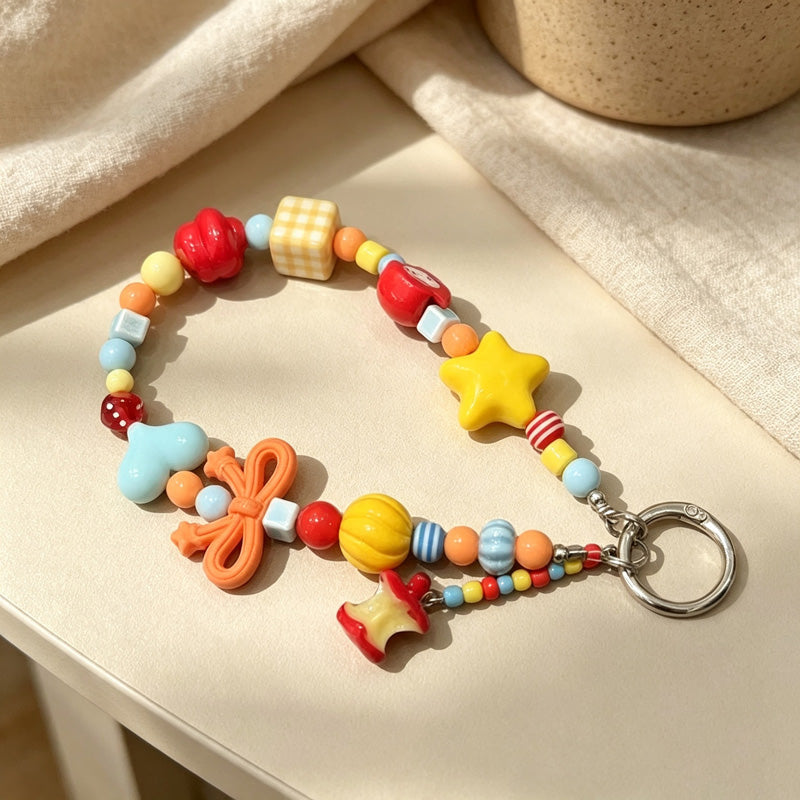 CloudNook Fruit Beaded Phone Charm‑Dopamine Handmade Wrist Strap