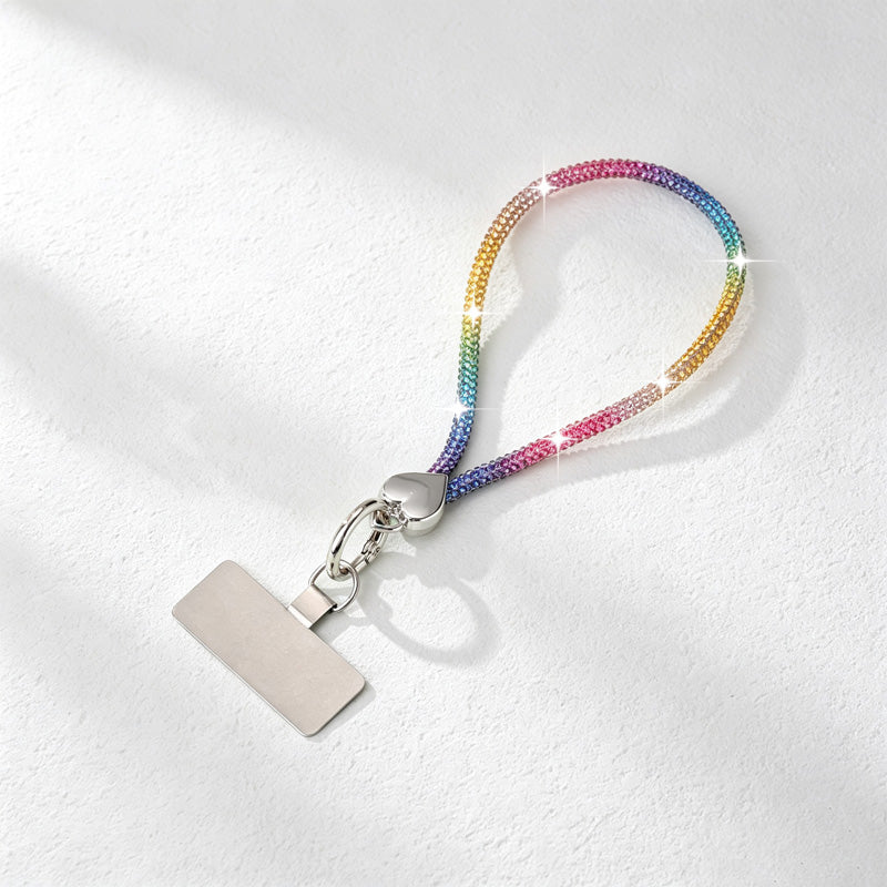 CouldNook Rhinestones Set Wrist Phone Strap with Heart-Shaped Links
