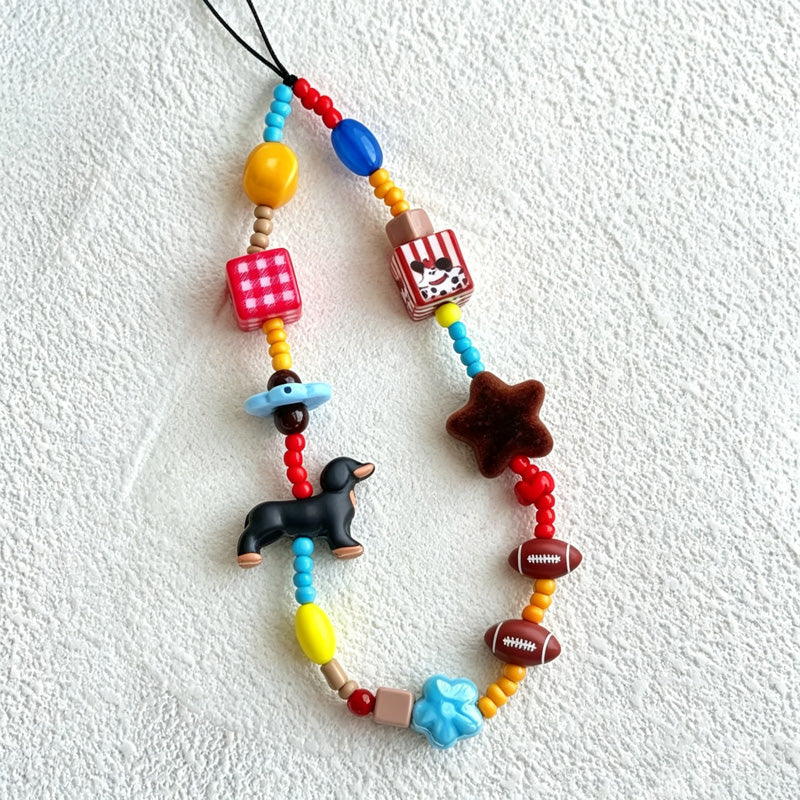 CloudNook Beaded Phone Wrist Strap-Colorful Dachshund Star Charms